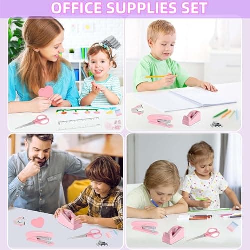 Office Desk Accessories, Pink Office Supplies Set Desk Accessories for Women, Cute Office Supplies with Stapler, Mini Stapler, Staple Remover, Tape, Clips, Scissor and Tabs, Stationary Set for Student 9