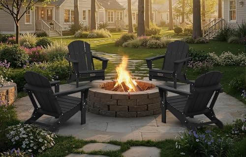 SERWALL Folding Adirondack Chairs Patio Chairs Lawn Chair Outdoor Weather Resistant for Patio Garden, Backyard Deck, Fire Pit - Black 10