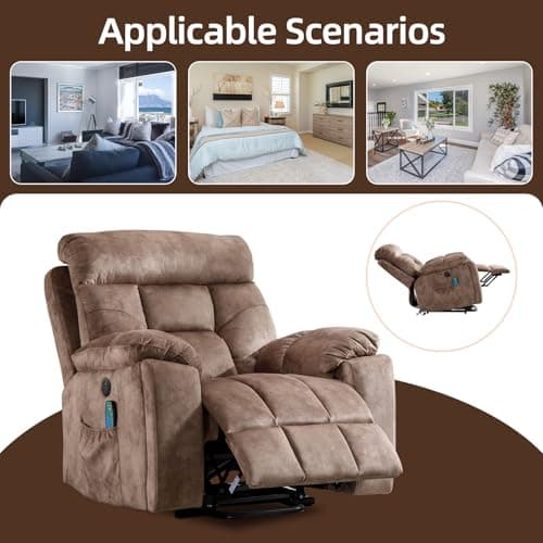 CANMOV Large Power Lift Recliner Chair with Massage and Heat for Elderly Big and Tall People, Overstuffed Wide Recliners with 2 Cup Holders, Side Pocket and USB Port, Camel 8