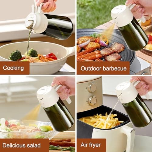 YARRAMATE 16oz/470ml Light-Blocking Dark Oil Sprayer for Cooking, 2 in 1 Olive Oil Dispenser Bottle for Kitchen, Premium Dark Green Glass Oil Bottle, Food-Grade Oil Mister for Air Fryer, BBQ (White) 8