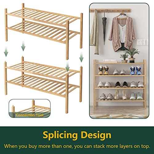 Z&L HOUSE 2-Tier Shoe Rack for Closet, Stackable Shoes Rack Organizer Free Standing Shoe Shelf for Entryway and Closet Hallway, Multifunctional Bamboo Rack in Different Combinations (2-Tier) 7