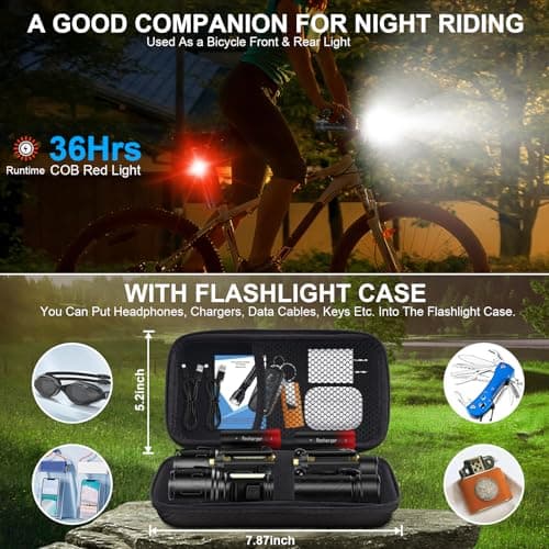 Rechargeable Magnetic Flashlights 100,000 High Lumens, Super Bright LED Powerful Flashlight 8 Modes with COB Work Light, Waterproof Handheld Flash Light for Camping (2 Pack with Leather Box, Black) 8