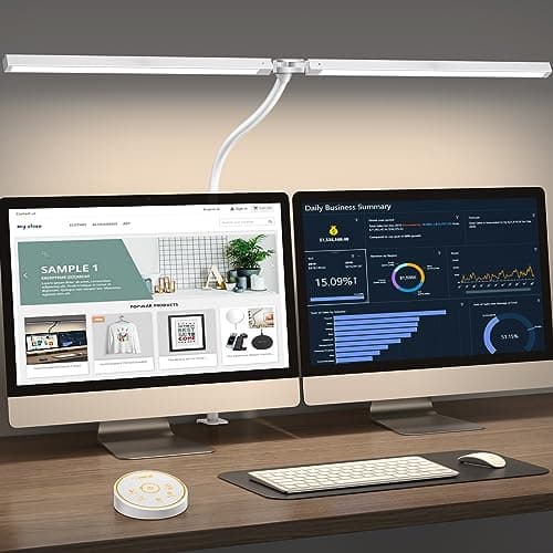 Pzloz Led Desk Lamp for Office Home - Eye Caring Architect lamp with Clamp,Dual Screen Computer Monitor Work Smart Light: 24W 5 Color Flexible Adjustable Lighting Table Lamp for Study White