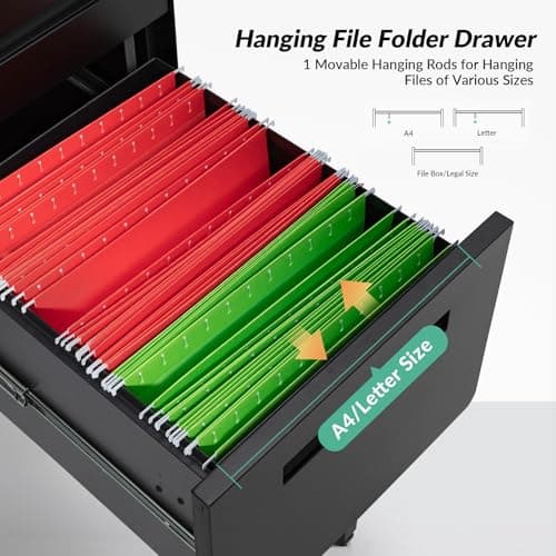 EcoHarbor Living 3 Drawer Small File Cabinet with Lock, Metal Filing Cabinets for Home Office, Anti-Tilt Rolling and Under Desk Cabinet for Letter/Legal/A4 File, Pre-Assembled, Black 3