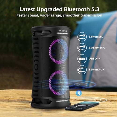 Large Party Bluetooth Speaker, 260W Peak Powerful Loud Sound with Deep Bass, 15Hr Playtime, Fast Charge, RGB Cool Light Show, TWS, Portable for Outdoor Beach, Camping, Backyard, Work, Home (Black) 5