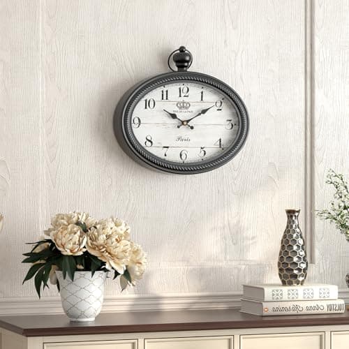Ddysins Retro Oval Wall Clock. Black Vintage Antique Style. Battery Operated Decor Wall Clocks for Farmhouse, Living Room,Kitchen,Bedroom,Bathroom (10.5" H x 11.3" W) 6