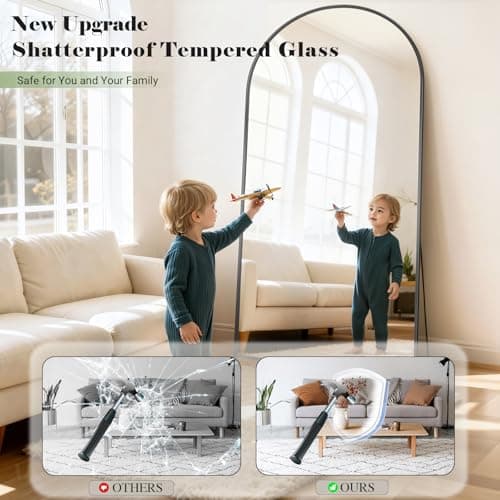 WISSMIELS 57" x 20" Arched Full Length Mirror - Wall Mounted/Floor Mirror Aluminum Alloy Frame Full Body Mirrors for Bathroom Living Room Bedroom and Entryway,Black 5