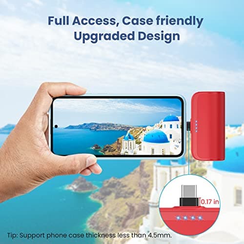 LanLuk Mini Portable Charger 5200mAh,Ultra-Compact USB C Power Bank Portable Phone Charger,PD Fast Charging Cell Phone Battery Pack Compatible with Samsung Galaxy,Moto,LG,Google Pixel Android-Red 7