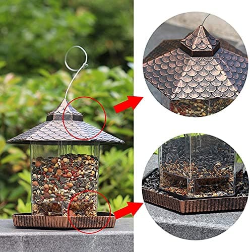NEROSUN Bird Feeders for Outdoors Hanging, Red Copper Gazebo Bird Feeder for Roof Yard Garden Decorations 3