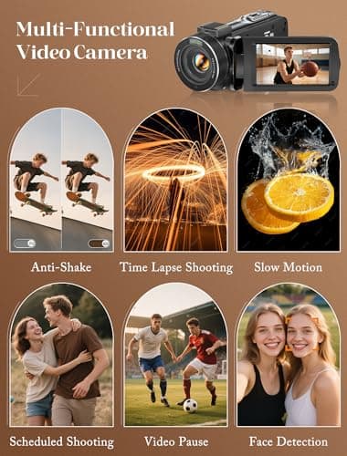 ZYDIIE 4K Video Camera Camcorder UHD 64MP Vlogging Camera for YouTube 18x Digital Zoom 3" 270° Rotation IPS Touchscreen Video Camcorder with Night Vision, Remote Control, 32GB Card, 2 Batteries 6