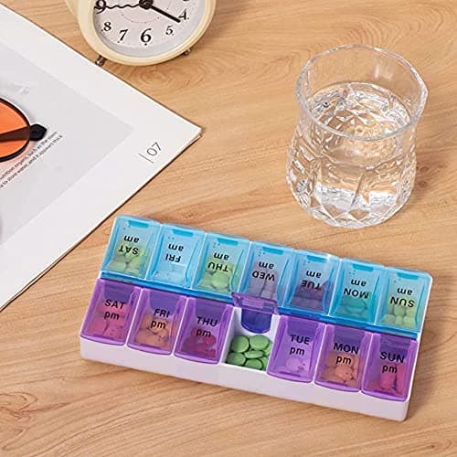 Weekly Pill Organizer 2 Times A Day 7 Day Pill Box Holder Large Daily Medicine Organizer Travel Pill Case Pill Container (2 Times Blue+Purple) 6
