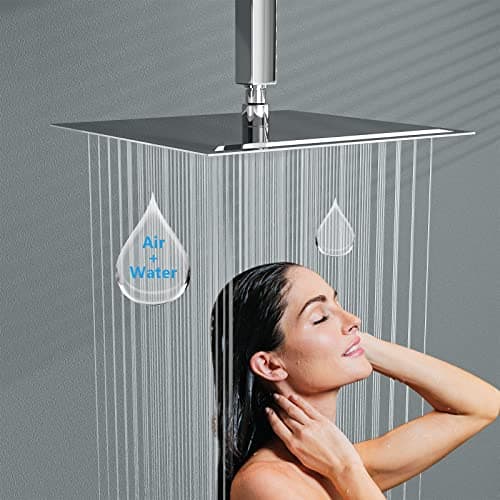 Lordear Rainfall Shower Head 10 Inch Solid Square Ultra Thin 304 Stainless Steel Polish Chrome Rain Setting Shower Heads,Waterfall Full Body Coverage with Silicone Nozzles 2