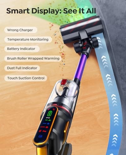 Cordless Vacuum Cleaner 55KPa 650W 70Mins Stick Vacuum Cleaners for Home with Pet Brush, 3.3Ft Hose, Wall Mount Charging, Auto Mode, Touchscreen, Self-Standing Vacuum for Pet Hair/Carpet/Car, Ultra10 7