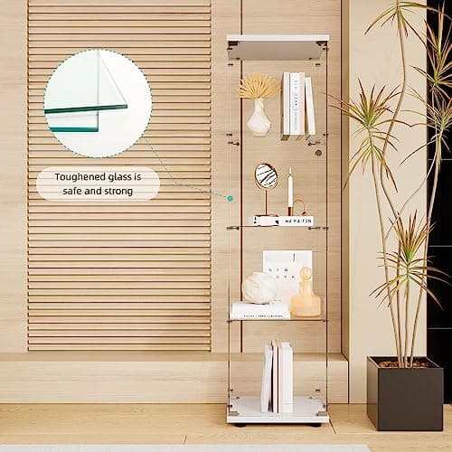 FLYMUHJIA Curio Cabinet Glass Display Case for Collectibles with 4-Shelf Display Shelves, 64.2'Hx16.9''Lx14.6''W White 10