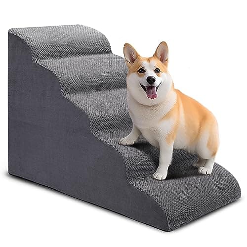 CiWiVOKi Dog Stairs for Bed, 5-Step Dog Steps for Couch and High Bed, Non-Slip Pet Stairs, 24" High Sofa Foam Ramp - Best for Small Pets, Older Cats with Joint Pain