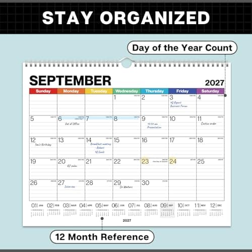 Dunwell 12x15 Wall Academic Calendar 2026-2027 (Colorful), Use July 2026 to December 2027, Large Lined 12 x 15 Monthly Hanging Calendar, Professional Styling for Home Office or School, Premium Paper 5