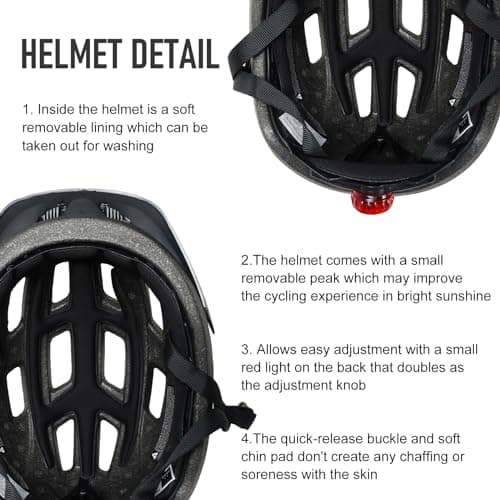 Ckorison Bike Helmet Adult Men Women Bicycle Helmet with Light Detachable Visor Lightweight Mountain Road Bike Helmet Adjustable Size Cycling Helmet 5