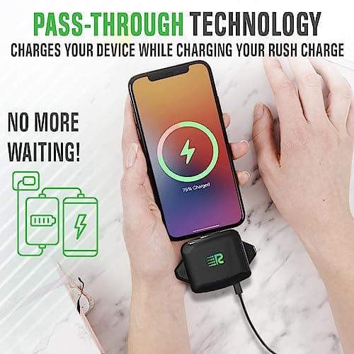 Rush Charge Universal Comet Portable Power Bank 3200mah, 2.1A High-Speed Fast Charging - Apple Lightning, Type C, Micro-USB Charges 3 Devices at a Time Pre-Charged Compatible with iPhone 17 16 15 14 5