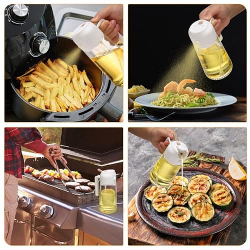 2 Pack Olive Oil Sprayer for Cooking - 2 in 1 Oil Dispenser and Oil Sprayer - 16.5oz/470ML Glass Spray Bottle with Premium Nozzle,Leak Proof Oil Dispenser Bottle for kitchen,Air Fryer,Salad,Grilling 7