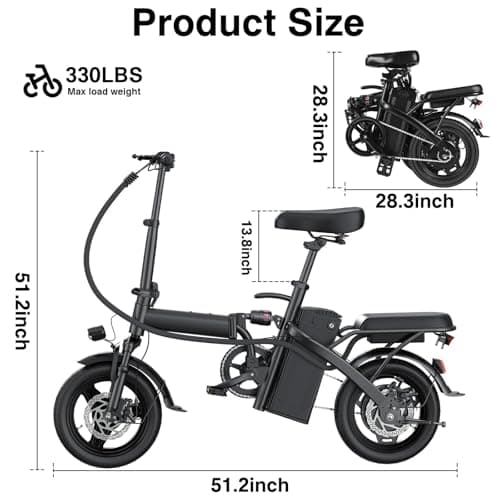 Electric Bike for Adults and Teens, Folding Ebike,Commuter City Foldable E Bike with 560W Motor and 48V 10Ah Battery, 24 MPH Speed Pedals Assist, Dual Disc Brakes,14" Compact Electric Bicycle 9