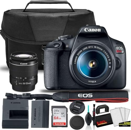 Canon EOS Rebel T7 DSLR Camera with 18-55mm Lens Starter Bundle + Includes: Shoulder Bag + 64GB Card + Clean and Care Kit + More 5
