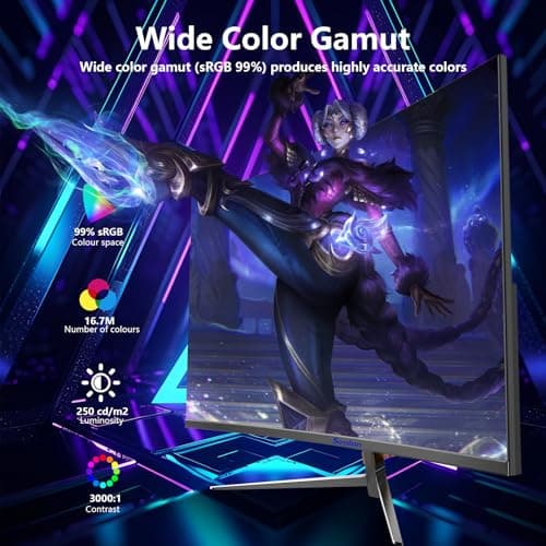 Sealan 27 inch Curved Gaming Monitor 180Hz Full HD 1080P 1800R LED Computer Monitor Display with FreeSync & Eye-Care Technology, Support VESA, DP, HDMI Port IPS Screen for Gaming Home Office 3