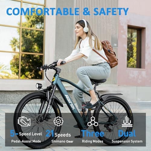 Aairsk Electric Bike 24", 23Mph Speed 13Ah Battery & 750W Peak Motor, 21-Speed & Dual Suspension, Max Range 40 Miles, Electric Mountain Bicycle for Adults (24 Inch GT900, Cyan) 4