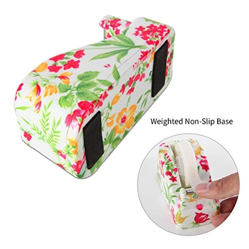 VIBRANZ-LAB Cute Tape Dispenser Desk Cute Home Office Desk Supplies Fun Desk Accessories Floral Tape Dispenser Cute Office Supplies for Women Desk Weighted Non-Skid Non-Slip Base Tape Dispensers 5