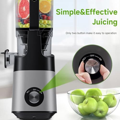 EanOruus Cold Press Juicer, 5.8" Wide Feed Chute Juice Extractor Machine with 400W, High Juice Yield, Slow Masticating Juicer for Whole Vegetables & Fruits, Light Grey 7
