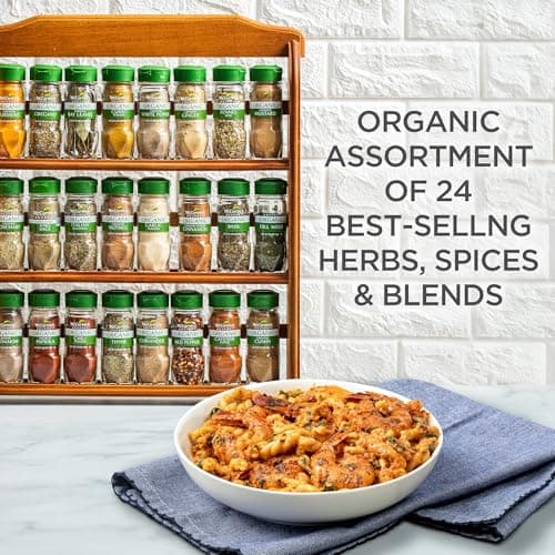 McCormick Gourmet Three Tier Wood 24 Piece Organic Spice Rack Organizer with Spices Included, 27.6 oz 14