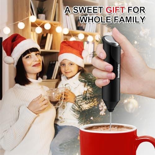Bonsenkitchen Powerful Milk Frother for Coffee, Fast Handheld Drink Mixer with Stainless Steel Whisk, Battery Operated Hand Frother Stirrer Wand-Black 7