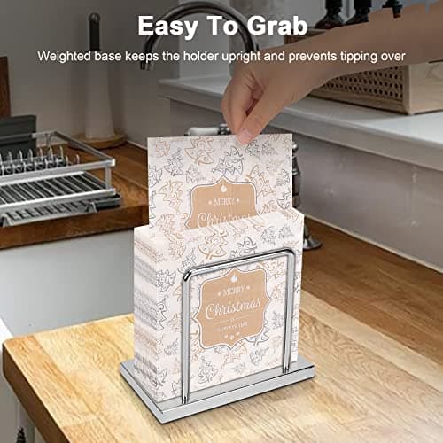 Livabber Napkin Holder, Metal Napkin Storage Modern Freestanding Tissue Paper Dispenser for Table Kitchen Countertop (Metal Base, Chrome) 5
