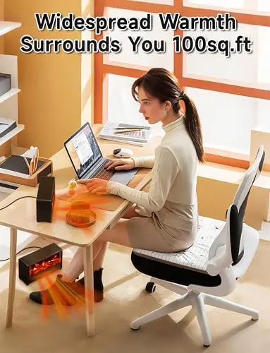 Pxonmow Small Space Heater with Realistic Flame Effect,600W Portable Mini Electric Desk Heater for Indoor Use,Fast Heating for Office,Bedroom,Study Room with Overheating&45° Tip-Over Protection,black 6