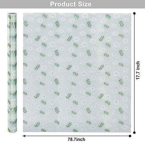 Shelf Liner, Waterproof Refrigerator Liner, Drawer Liners for Kitchen Cabinet, Bathroom Sink Mat No Slip Cupboard Mats Non Adhesive Fridge Liner EVA Place Mats Roll - Leaf Daisy 17.7"×78.7" 8