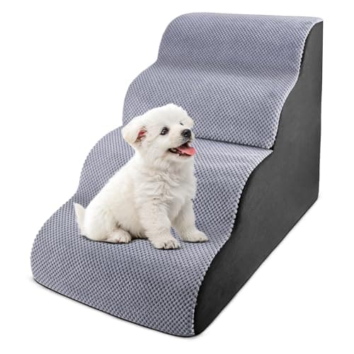 Galleyby 4 Steps Pet Stairs for Small Dogs, 19” High Curved Dog Stairs for Bed with Non-Slip Base, High-Density Foam, and Removable Washable Cover