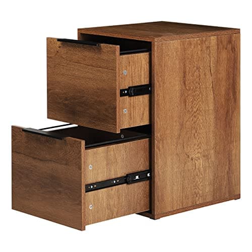 LUCYPAL 2 Drawer File Cabinet,Wood File Cabinets with Hanging Bars for Letter Size,Filing Cabinets for Home Office,Small Vertical Filing Cabinet for Office,Brown