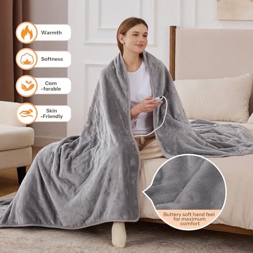 Heated Blanket Electric Throw 50"x60" Throw Size, Electric Blanket with 6 Heating Levels and 1-12 Hours Timer Auto Off, Soft Flannel Fleece Fast Heating Blanket, Overheat Protection, Machine Washable 7