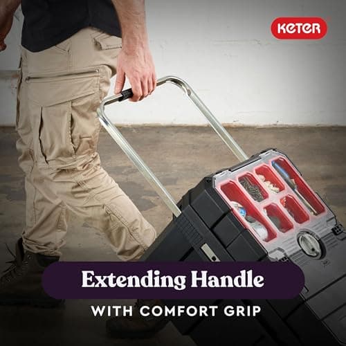 Keter Masterloader Resin Rolling Tool Box with Locking System and Removable Bins – Perfect Organization and Storage Chest for Power Drill, Tape Measure, and Screwdriver Set, Black 6