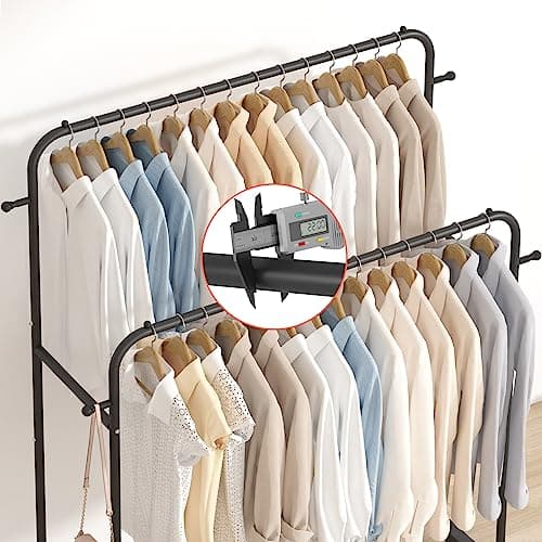 Laiensia Double Rods Garment Rack with Wheels, Clothing Rack for Hanging Clothes,4 Hooks, Multi-functional Bedroom Clothes Rack, Black 7