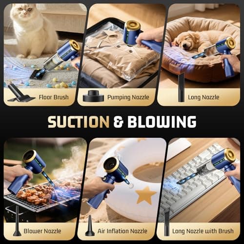 JIXINMIYUE Car Handheld Vacuum Cordless: Car Vacuum Cleaner with 16000Pa Ultra-Strong Suction, Brushless Motor & HEPA Filter - Lightweight Design for Drivers and Office Workers - Blue 5