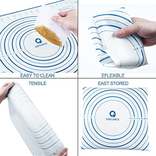 Wood French Rolling Pin for Baking, QUELLANCE Wooden Dough Roller with Silicone Baking Mat, Beech Wood Rolling Pins for Baking Dough, Pizza, Pie, Pastries, Pasta and Cookies,Blue Pastry Mat 5