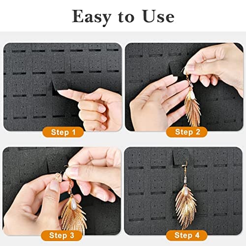 Lolalet Hanging Earring Holder Organizer with 20 Hooks for Women, Earring Organizer Wall Earrings Hanger Pierced Earring Storage, Felt Stud Earring Display, 608 Holes for Earrings - Black, 1 Pack 7