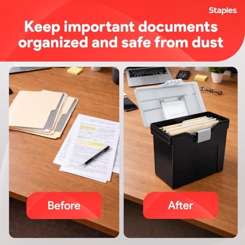 STAPLES File Box - Portable Storage Organizer, Letter Size, Black with Lift-Off Lid & Easy-Grip Handle 6