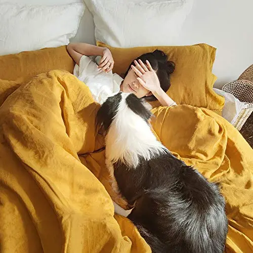 S VICTORY SYMBOL 100% Organic Linen Pillowcases Set of 2-20"x30"Standard Size,French Natural Flax Soft Basic Solid Color Pillowcase Yellow 8