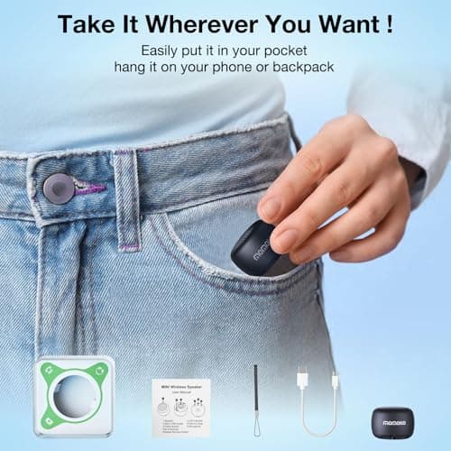 MOMOHO The Smallest Mini Bluetooth Speaker Wireless,Tiny Speakers with Built in Mic,TWS Portable Speaker for Hiking, Running, Car, Outdoor, Travel, Gifts (Black) 6
