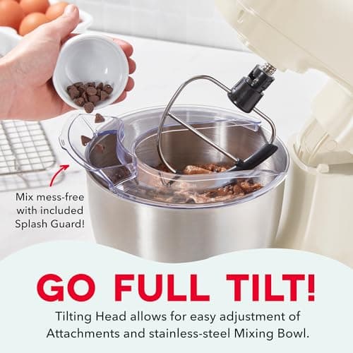 Dash 3.5QT Tilt-Head Stand Mixer - Electric Stand Mixer with Stainless Steel Bowl and Splash Guard For Baking - Cream, 3.5-Quart 5