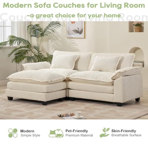 Oprisen 86" Modular Sectional Sofa, Comfy Cloud Couch Sectional Sofa with Ottoman, Chenille Sofa Sleeper Deep Seat Sofa with Throw Pillows for Living Room (Beige White, 86"- L Shape) 7