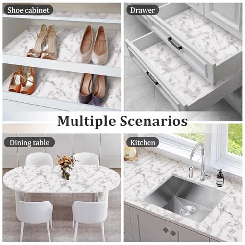 Viseeko Shelf and Drawer Liner for Kitchen Cabinet, 12 in x 10 ft Non-Adhesive Cabinet Liners for Shelves, Strong Grip Shelf Paper Non-Slip Waterproof Easy to Cut for Dresser Cupboard, Marble 6