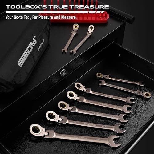 9-Piece SAE Flex-Head Ratcheting Combination Wrench Set - Premium 72-Teeth Gear Chrome Vanadium Nickel Plated with Organizer Bag 6