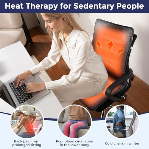 Heated Seat Cushion for Office Chair, Heated Seat Pad for Pain Relief Promote Blood Circulation with 3 Heat Levels & 90mins Auto-off, Chair Warmer for Back, Waist, Hips, Thighs Home Office Use Dark 7